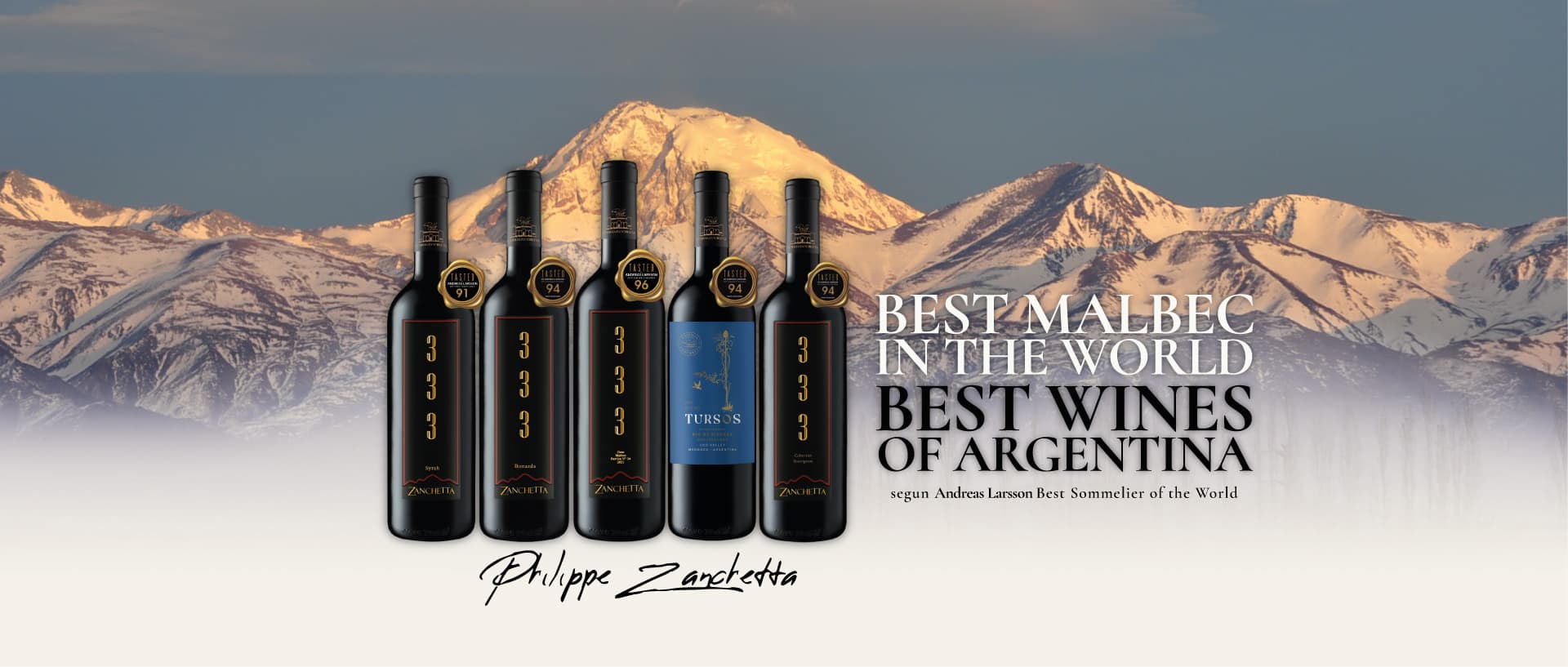 Bottles of the 333 and Tursos lines, named Best Malbec in the World and Best Wines of Argentina by Andreas Larsson