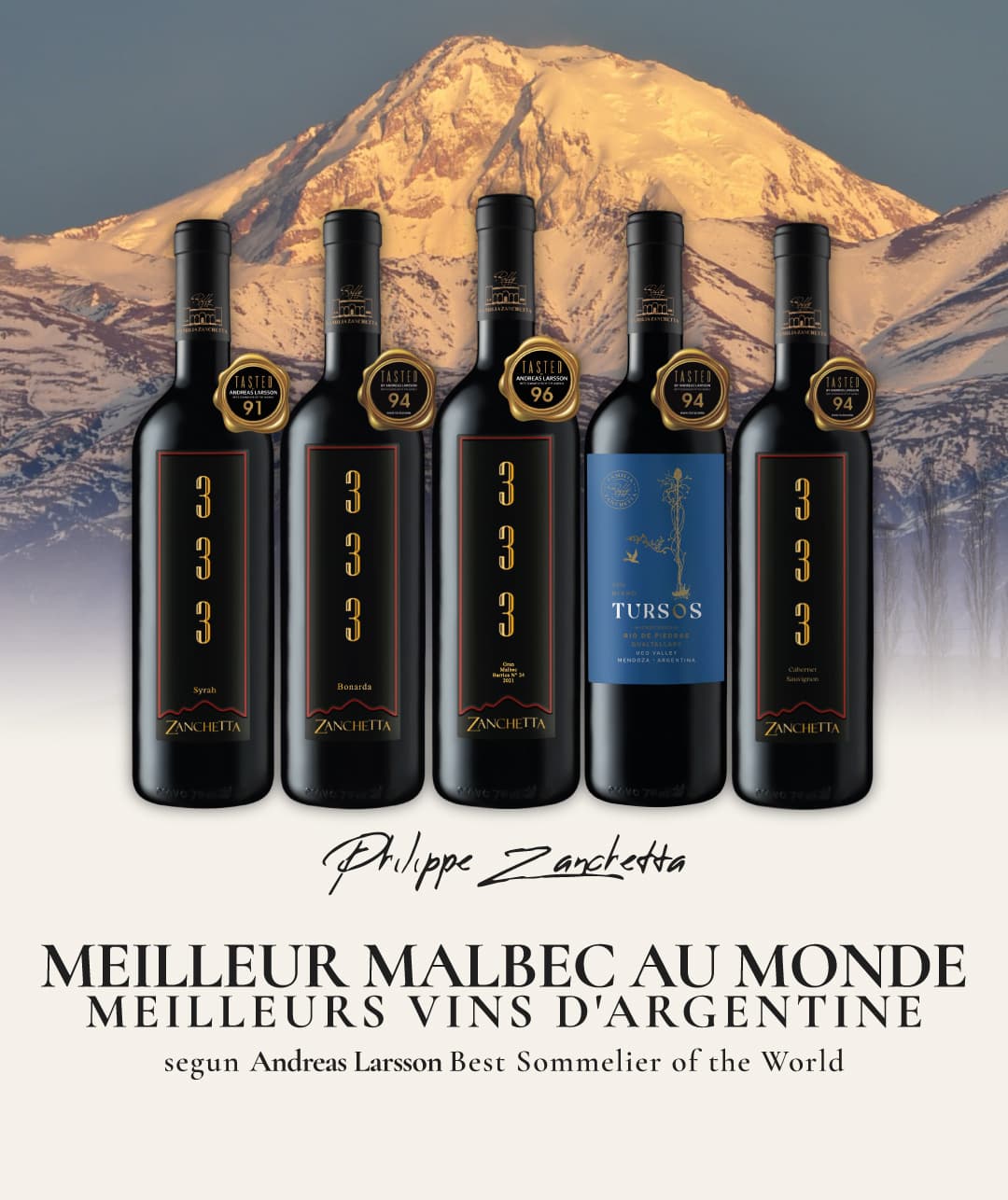 Bouteilles de la ligne 333 et Tursos, élues Meilleur Malbec du Monde et Meilleurs Vins d'Argentine selon Andreas Larsson